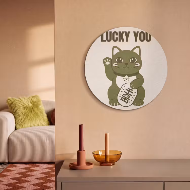 Kat - Geluk - Dieren - Modern - Groen Akoestische PET Vilt - Rond klein -sfeer1