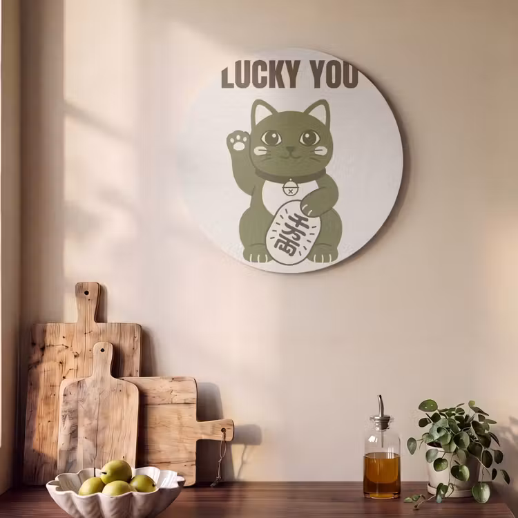 Kat - Geluk - Dieren - Modern - Groen Akoestische PET Vilt - Rond klein -sfeer2