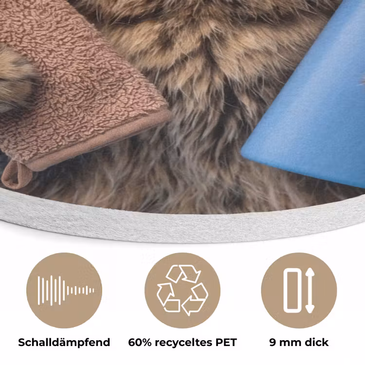 Kat - Handdoek - Washand - Zeep Akoestische PET Vilt - Rond klein -closeup_DE