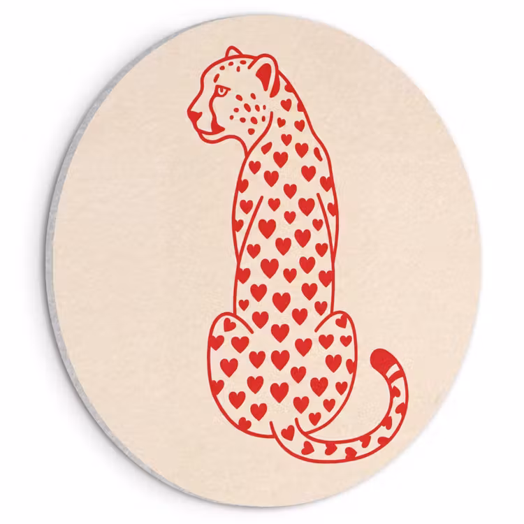 Kat - Harten - Dieren - Modern - Rood Akoestische PET Vilt - Rond klein -3d