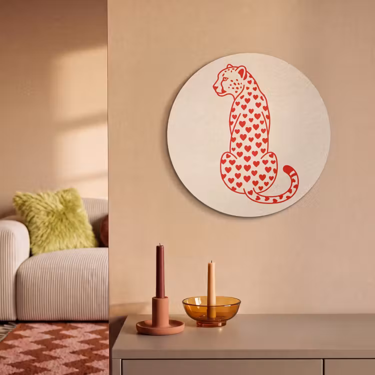 Kat - Harten - Dieren - Modern - Rood Akoestische PET Vilt - Rond klein -sfeer1