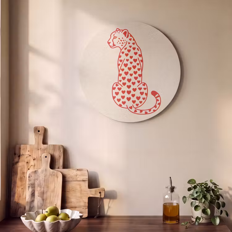 Kat - Harten - Dieren - Modern - Rood Akoestische PET Vilt - Rond klein -sfeer2