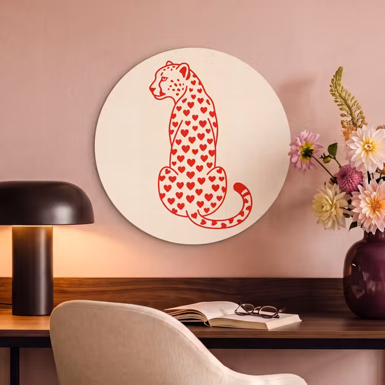 Kat - Harten - Dieren - Modern - Rood Akoestische PET Vilt - Rond klein -sfeer3