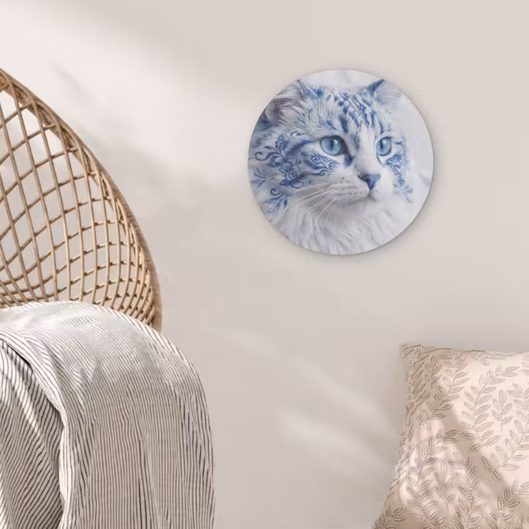 Kat - Patroon - Blauw Akoestische PET Vilt - Rond klein -sfeer4