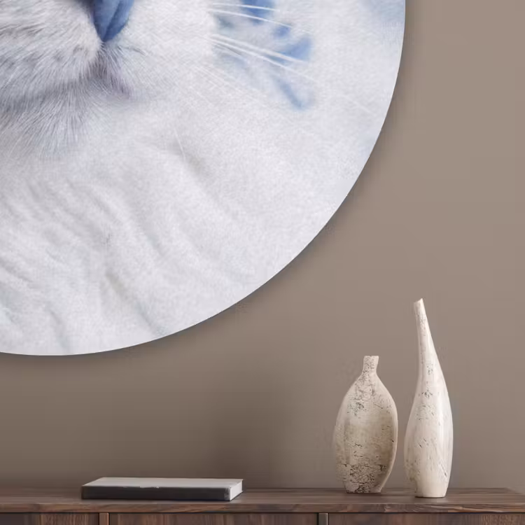 Kat - Patroon - Blauw Akoestische PET Vilt - Rond klein -sfeer5_closeup