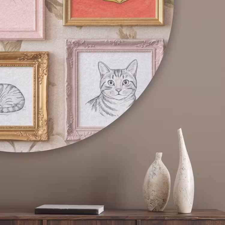Kat - Portret - Dieren - Illustratie - Lijst Akoestische PET Vilt - Rond klein -sfeer5_closeup