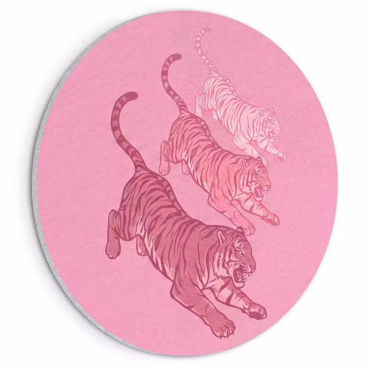 Kat - Springend - Dieren - Roze - Modern Akoestische PET Vilt - Rond klein -3d