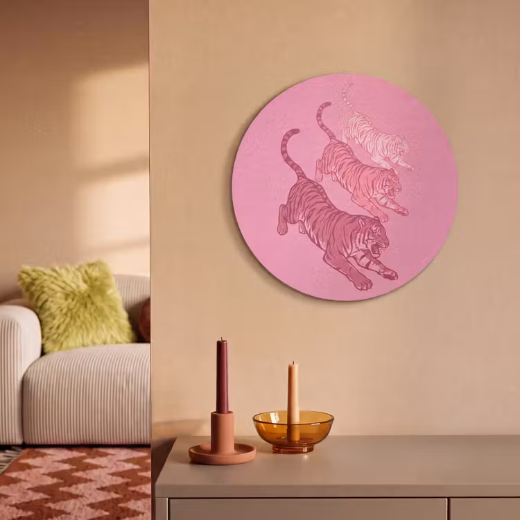 Kat - Springend - Dieren - Roze - Modern Akoestische PET Vilt - Rond klein -sfeer1