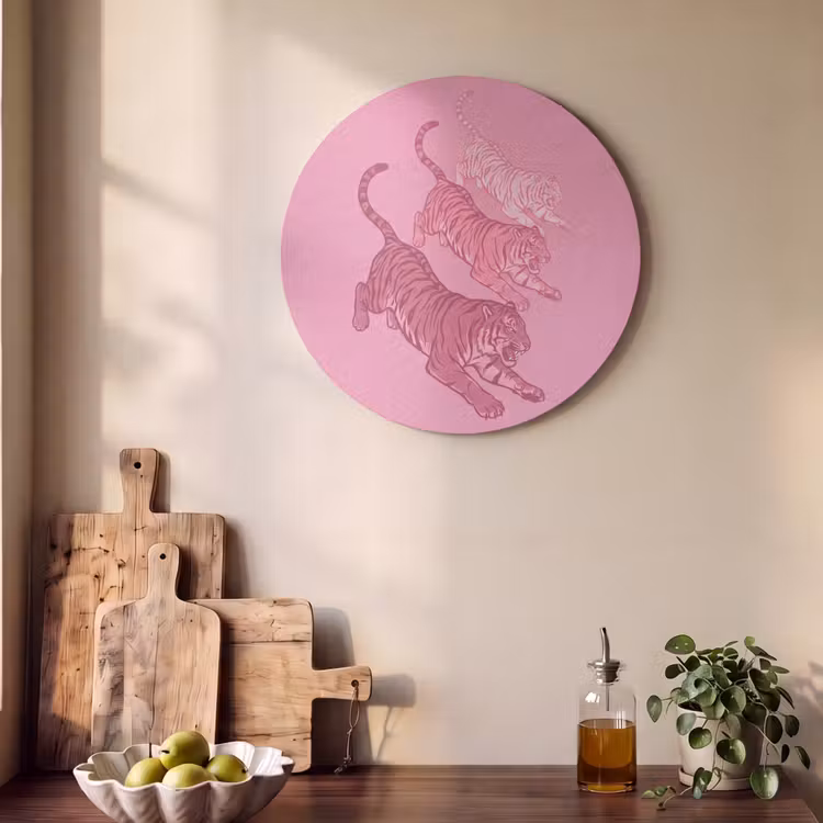 Kat - Springend - Dieren - Roze - Modern Akoestische PET Vilt - Rond klein -sfeer2