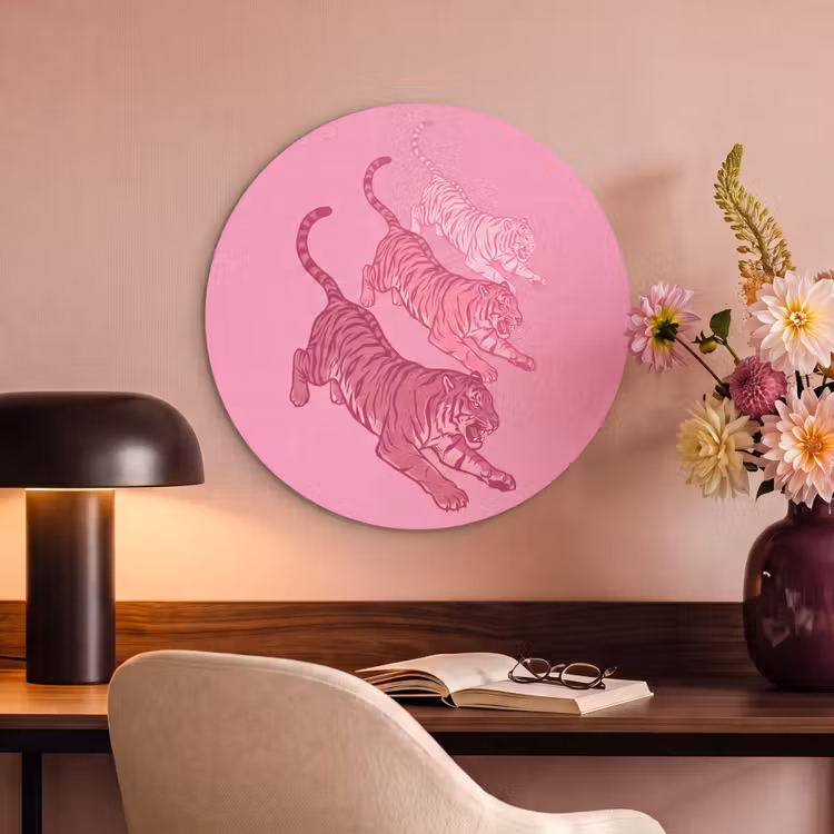Kat - Springend - Dieren - Roze - Modern Akoestische PET Vilt - Rond klein -sfeer3