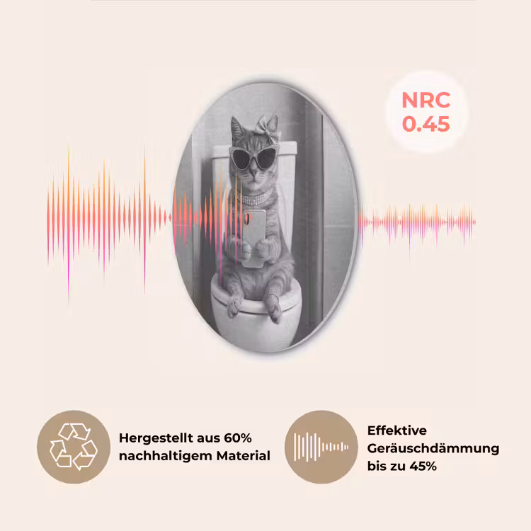 Kat - Telefoon - Toilet - Zwart - Wit Akoestische PET Vilt - Rond klein -USP_DE
