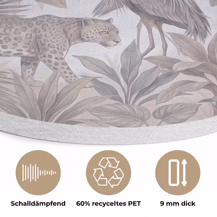 Kat - Vogel - Jungle - Illustratie - Dieren Akoestische PET Vilt - Rond klein -closeup_DE