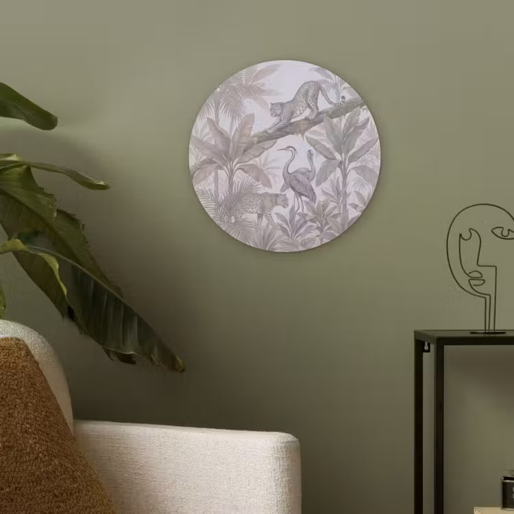 Kat - Vogel - Jungle - Illustratie - Dieren Akoestische PET Vilt - Rond klein -sfeer2