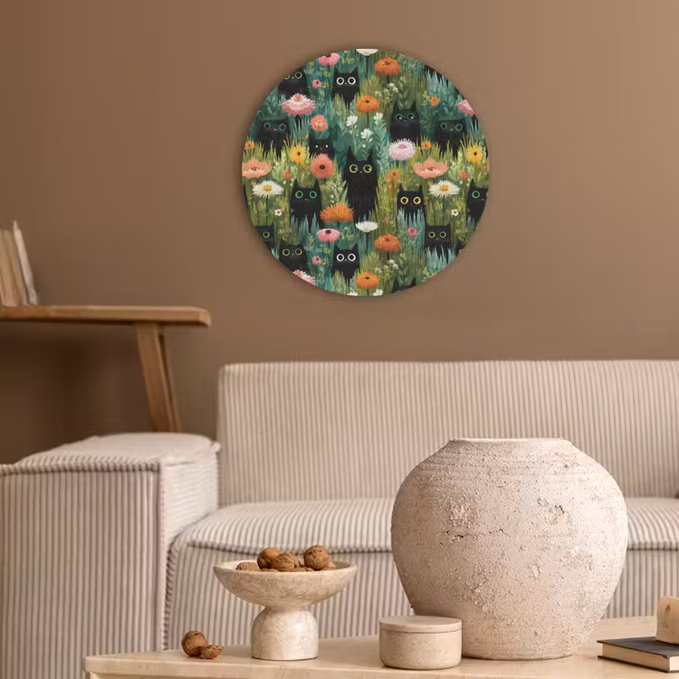Katten - Bloemen - Kleurrijk Akoestische PET Vilt - Rond klein 838 -sfeer1
