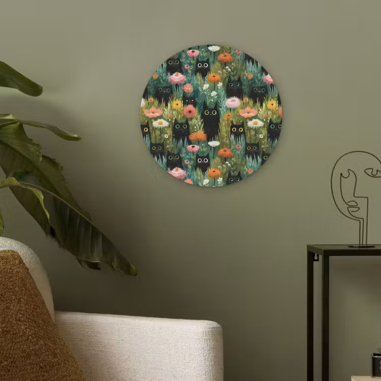 Katten - Bloemen - Kleurrijk Akoestische PET Vilt - Rond klein 838 -sfeer2