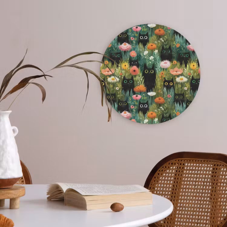 Katten - Bloemen - Kleurrijk Akoestische PET Vilt - Rond klein 838 -sfeer3