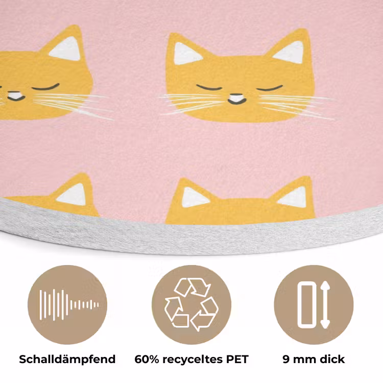 Katten - Patroon - Roze Akoestische PET Vilt - Rond klein 838 -closeup_DE