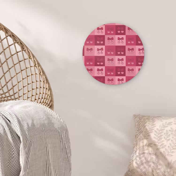 Kersen - Strikjes - Speels - Roze - Bordeaux Akoestische PET Vilt - Rond klein 838 -sfeer4