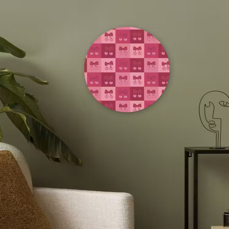 Kersen - Strikjes - Speels - Roze - Bordeaux Akoestische PET Vilt - Rond klein 838 -sfeer2