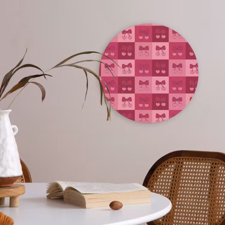Kersen - Strikjes - Speels - Roze - Bordeaux Akoestische PET Vilt - Rond klein 838 -sfeer3