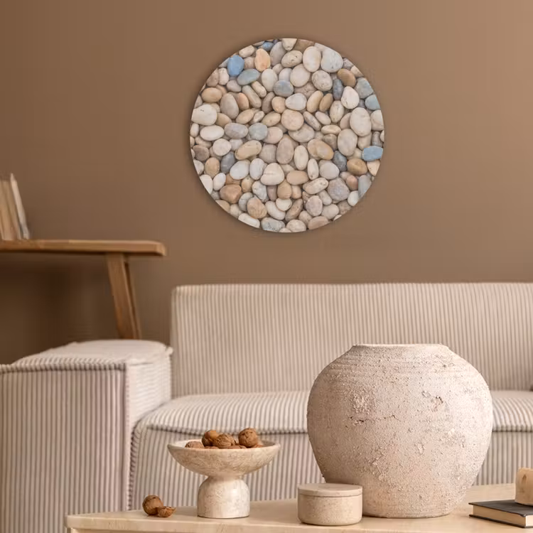 Kiezelstenen - Natuur - Textuur - Beige - Grijs Akoestische PET Vilt - Rond klein -sfeer1