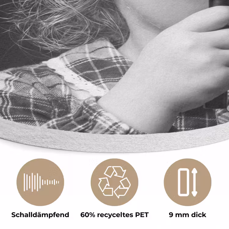 Kind - Vergrootglas - Portret - Zwart-wit Akoestische PET Vilt - Rond klein -closeup_DE