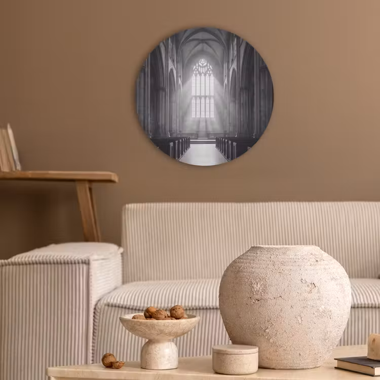 Kerk - Interieur - Lichtstralen - Architectuur - Klassiek Akoestische PET Vilt - Rond klein -sfeer1