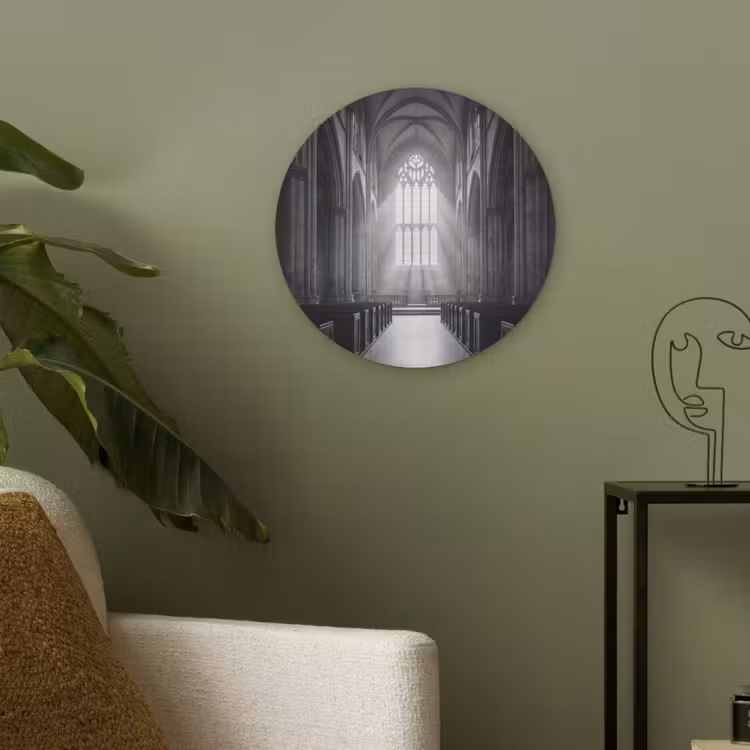 Kerk - Interieur - Lichtstralen - Architectuur - Klassiek Akoestische PET Vilt - Rond klein -sfeer2