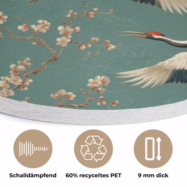 Kersenbloesem - Kraamvogels - Groen Akoestische PET Vilt - Rond klein 838 -closeup_DE