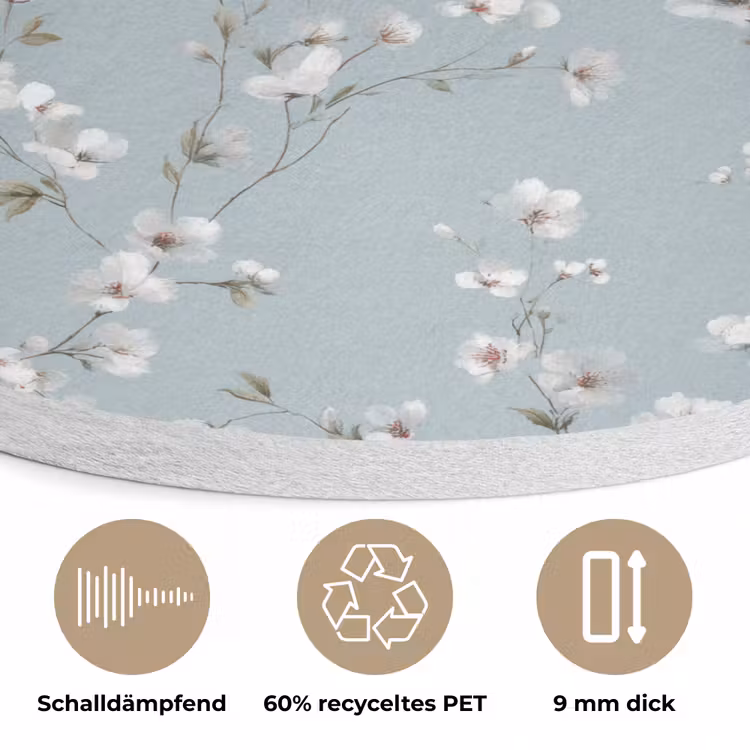 Klassiek - Bloemen - Blauw Akoestische PET Vilt - Rond klein 838 -closeup_DE