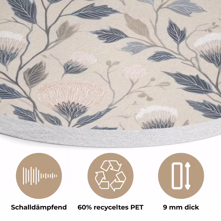 Klassiek - Botanisch - Kleurrijk Akoestische PET Vilt - Rond klein 838 -closeup_DE