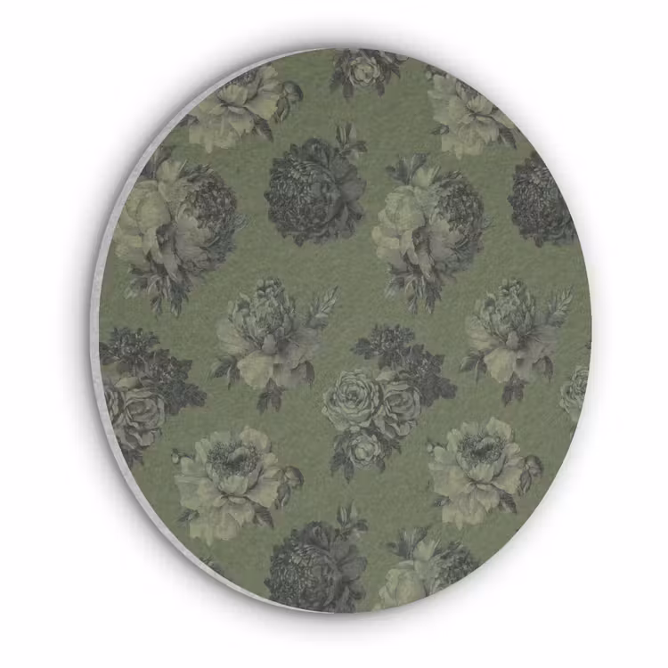 Klassiek - botanisch - olijfgroen - bloemen Akoestische PET Vilt - Rond klein 838 -3d