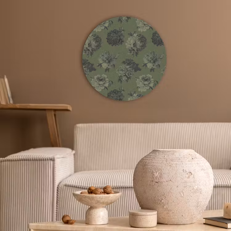 Klassiek - botanisch - olijfgroen - bloemen Akoestische PET Vilt - Rond klein 838 -sfeer1