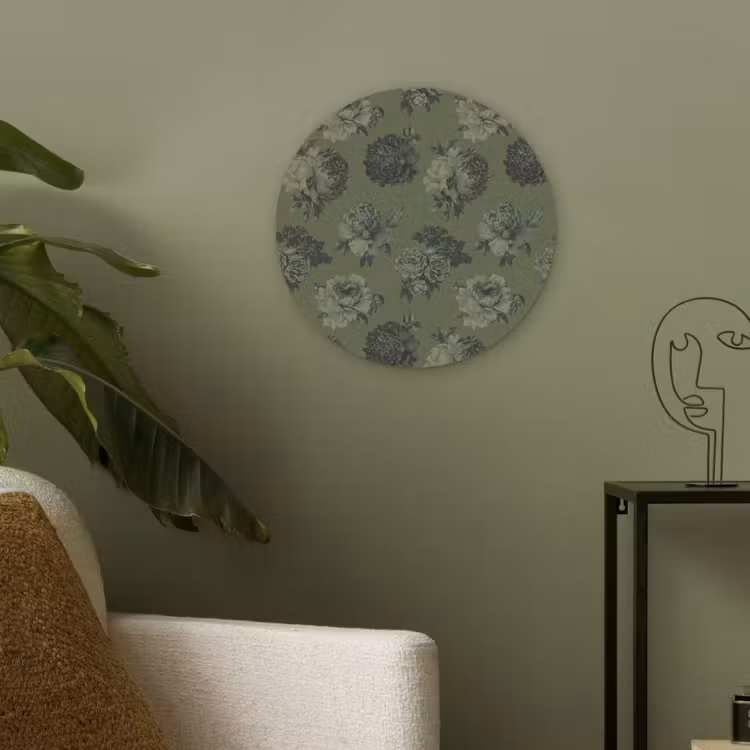 Klassiek - botanisch - olijfgroen - bloemen Akoestische PET Vilt - Rond klein 838 -sfeer2
