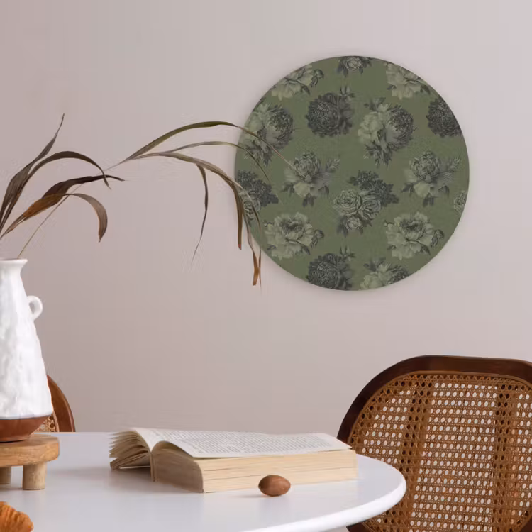 Klassiek - botanisch - olijfgroen - bloemen Akoestische PET Vilt - Rond klein 838 -sfeer3