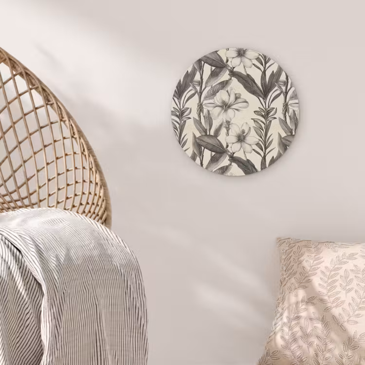 Klassiek - Botanisch - Zwart - Beige Akoestische PET Vilt - Rond klein 838 -sfeer4