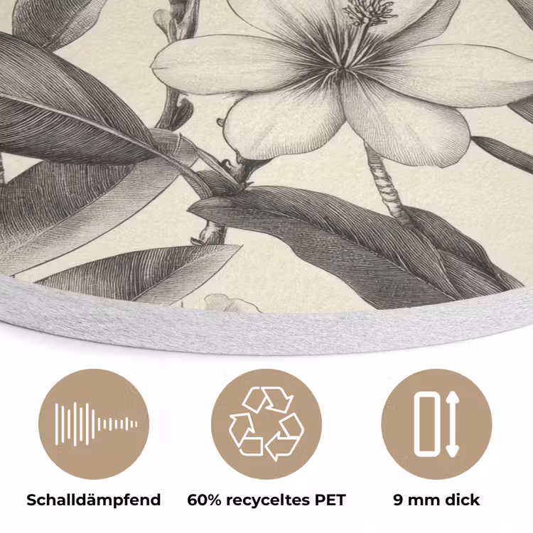 Klassiek - Botanisch - Zwart - Beige Akoestische PET Vilt - Rond klein 838 -closeup_DE