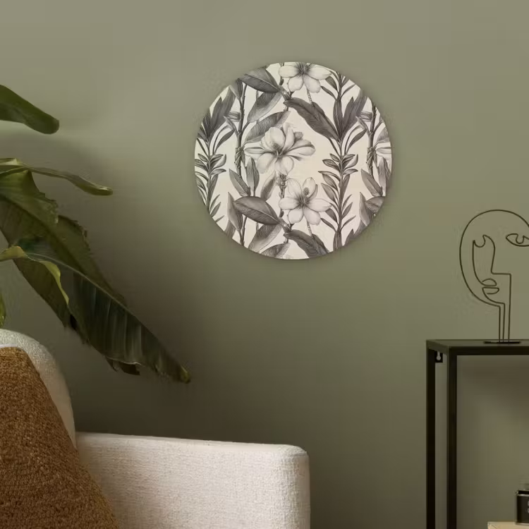 Klassiek - Botanisch - Zwart - Beige Akoestische PET Vilt - Rond klein 838 -sfeer2