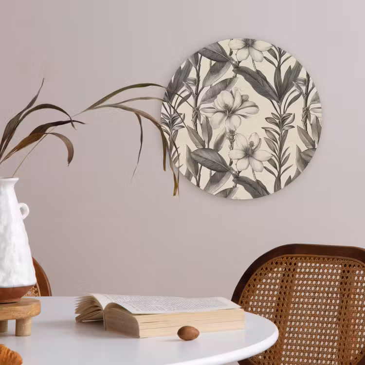 Klassiek - Botanisch - Zwart - Beige Akoestische PET Vilt - Rond klein 838 -sfeer3