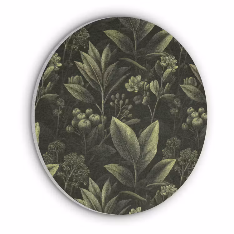 Klassiek - Donker - Botanisch - Planten Akoestische PET Vilt - Rond klein 838 -3d