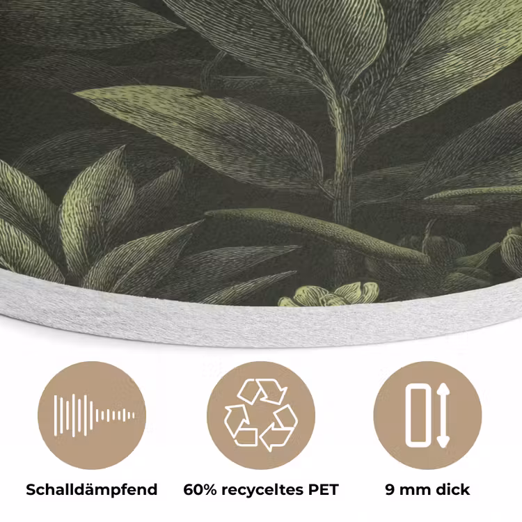 Klassiek - Donker - Botanisch - Planten Akoestische PET Vilt - Rond klein 838 -closeup_DE