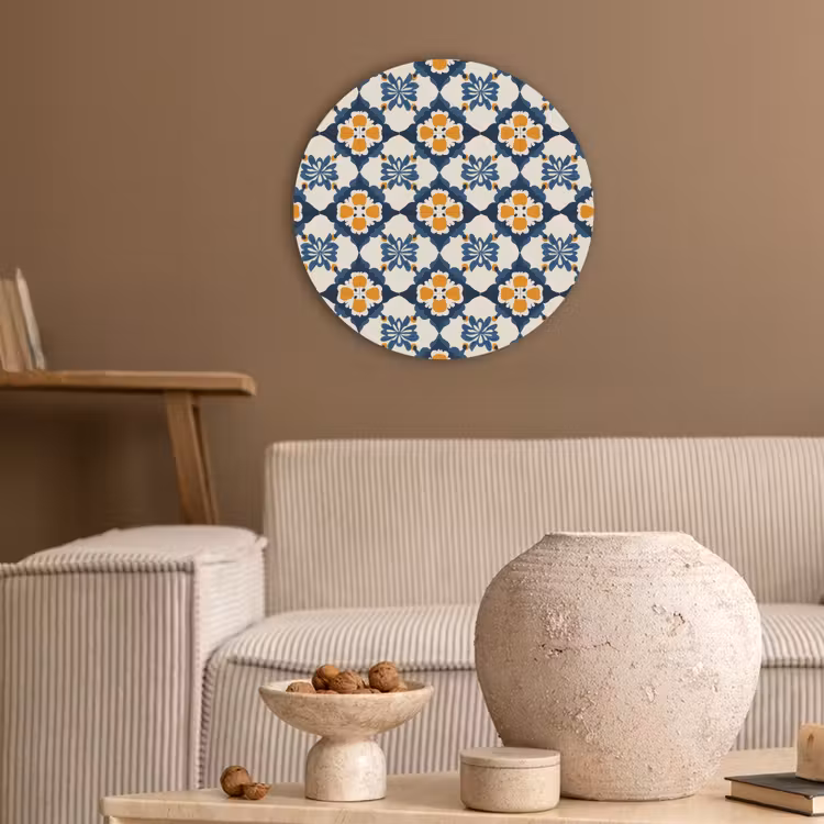 Klassiek - Geometrisch - Blauw Akoestische PET Vilt - Rond klein 838 -sfeer1