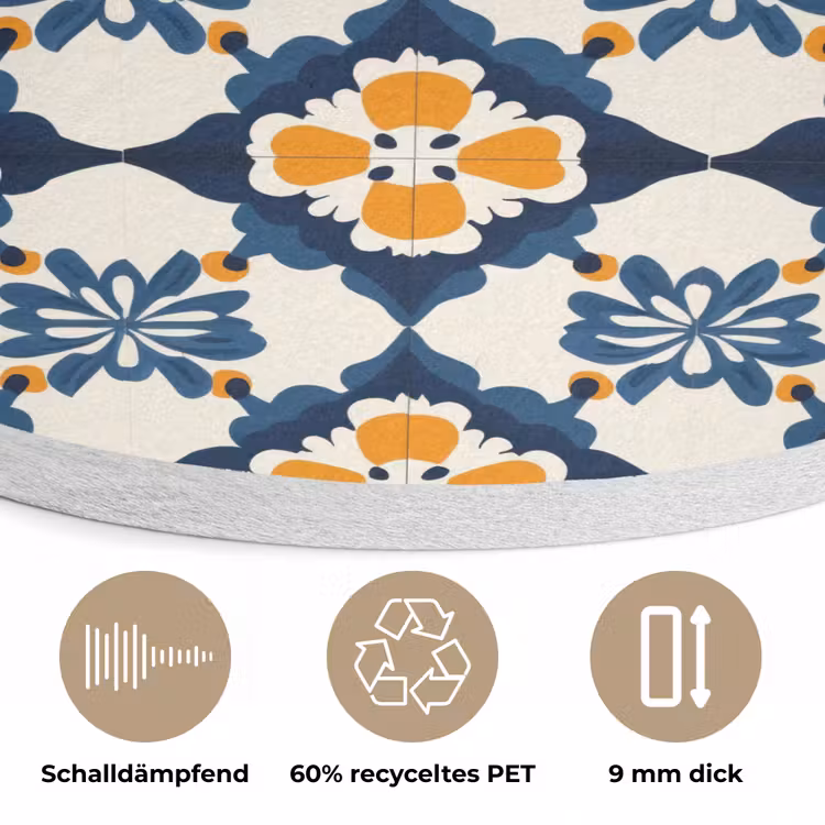 Klassiek - Geometrisch - Blauw Akoestische PET Vilt - Rond klein 838 -closeup_DE