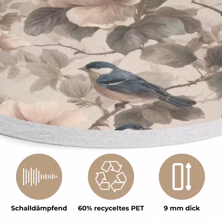 Klassiek - Vogels - Kleurrijk Akoestische PET Vilt - Rond klein 838 -closeup_DE