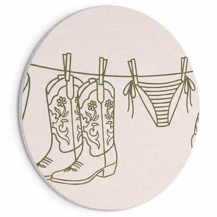 Kleding - Waslijn - Zomer - Lijntekening - Groen Akoestische PET Vilt - Rond klein -3d