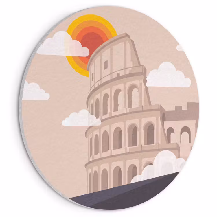 Colosseum - Zonsopgang - Rome - Architectuur - Beige Akoestische PET Vilt - Rond klein -3d