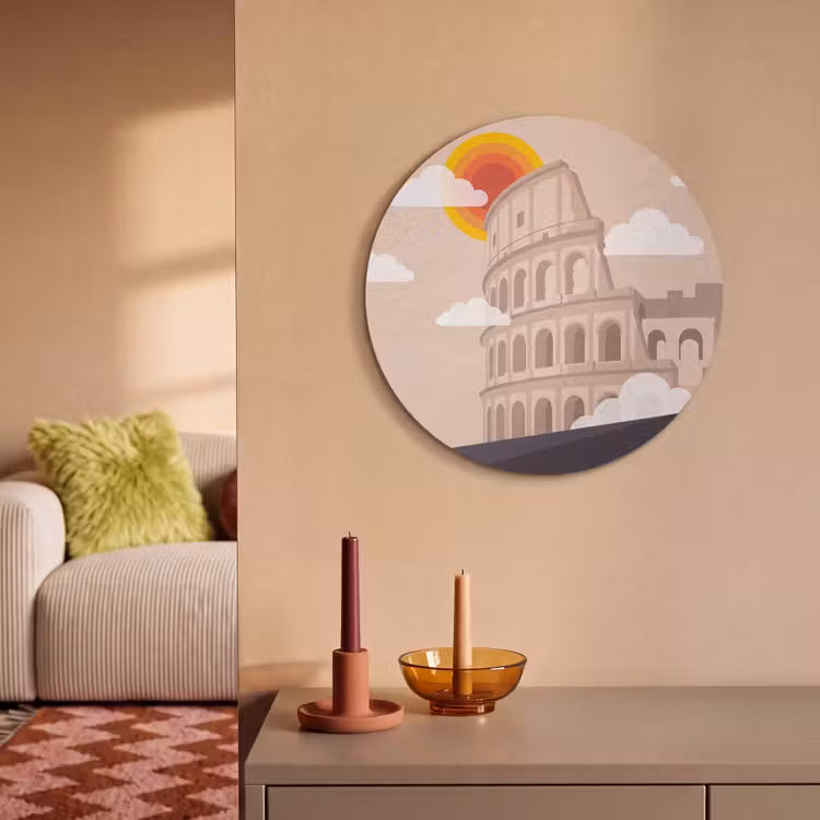 Colosseum - Zonsopgang - Rome - Architectuur - Beige Akoestische PET Vilt - Rond klein -sfeer1