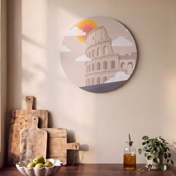 Colosseum - Zonsopgang - Rome - Architectuur - Beige Akoestische PET Vilt - Rond klein -sfeer2