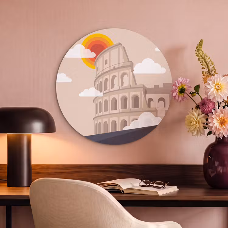 Colosseum - Zonsopgang - Rome - Architectuur - Beige Akoestische PET Vilt - Rond klein -sfeer3