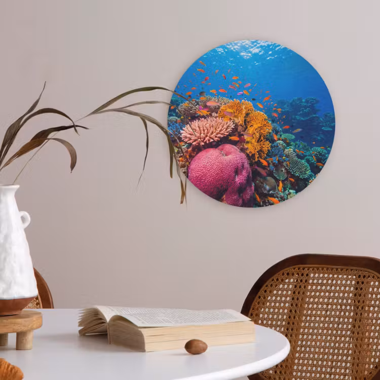 Koraal - Vissen - Oceaan - Natuur - Kleurrijk Akoestische PET Vilt - Rond klein -sfeer3